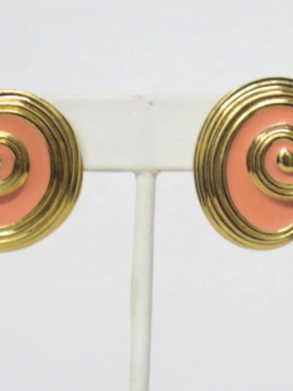 Vintage Gold Tone Coral Enamel Spiral Swirl Statement Earrings